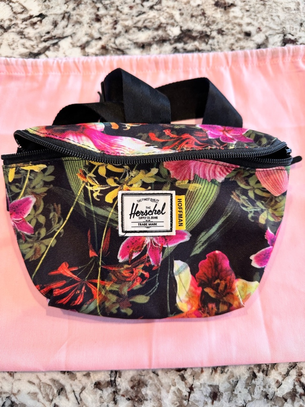 Herschel Supply Company Black Floral Waist Pack with Pink Accents